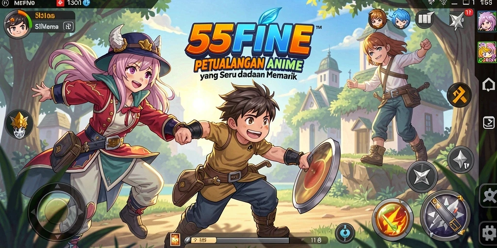 Screenshot 55FIVE menampilkan aksi seru dalam dunia Anime.