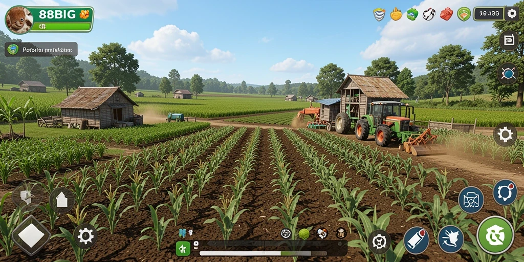 Tampilan gameplay 88BIG dengan suasana pertanian yang indah dan interaktif.
