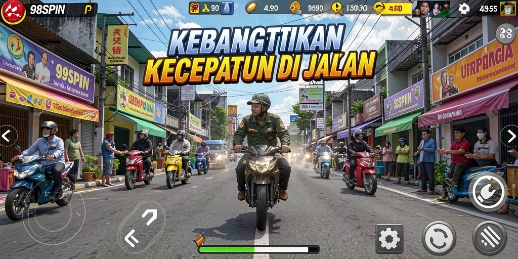 Tampilan gameplay seru dari 98SPIN dengan aksi balap motor yang mendebarkan.