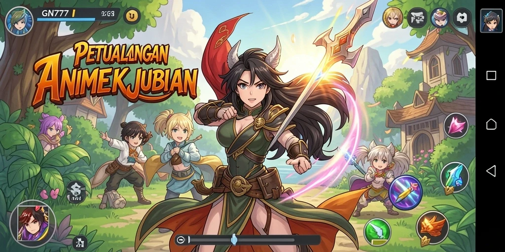 Screenshot gameplay GN777 yang menunjukkan karakter anime yang menakjubkan.
