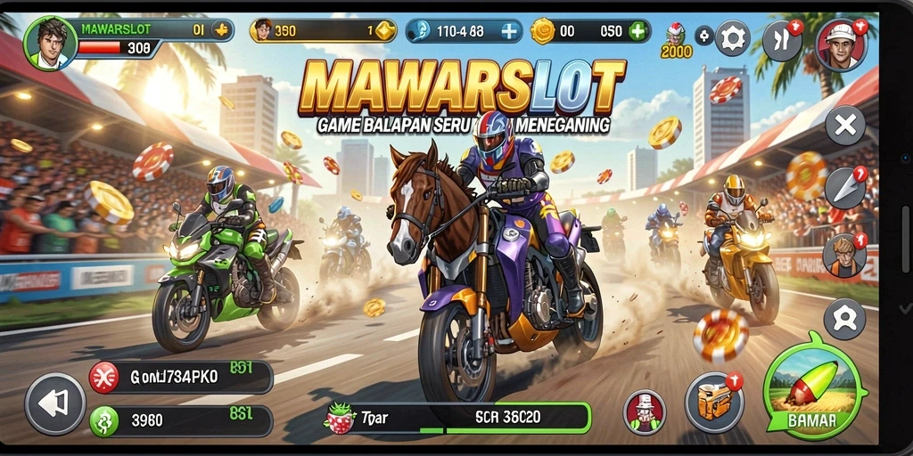 Tampilan gameplay mendebarkan di <strong>MAWARSLOT</strong> yang menunjukkan balapan seru.