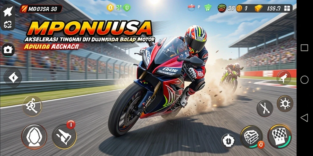 Tampilan gameplay seru dengan balapan motor yang cepat dan menantang.