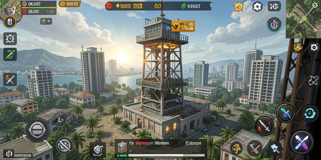 Tampilan gameplay seru dari OKJKT, menara pertahanan yang strategis.